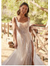 Ivory 3D Floral Lace Tulle Slit Glitter Wedding Dress